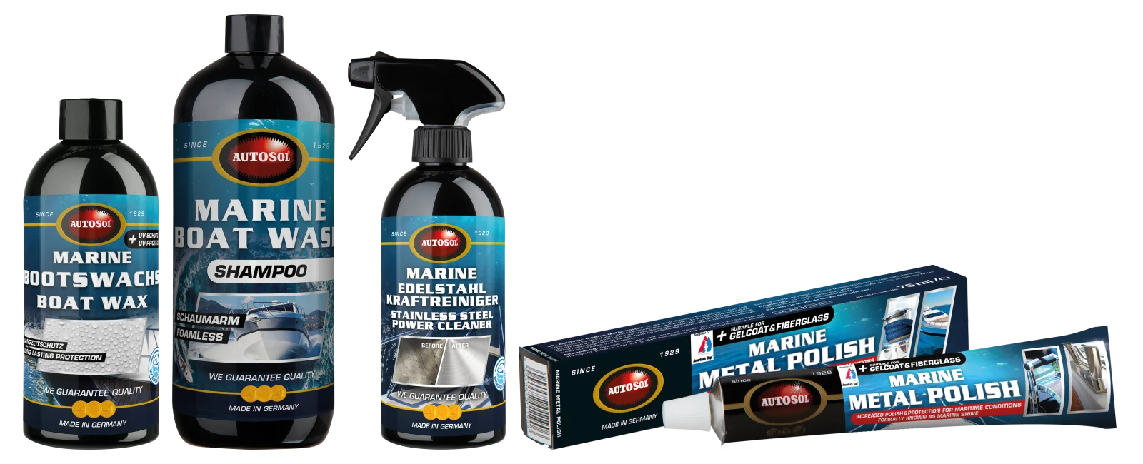 Produse AUTOSOL Marine: Boat Wax, Boat Wash, Stainless Steel Power Cleaner, Marine Metal Polish